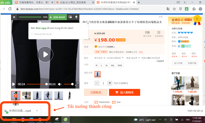 Lưu video từ Taobao bằng trình duyệt COC Cốc