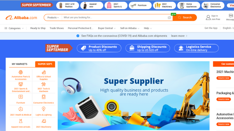 Website nhập hàng giá buôn Alibaba.com