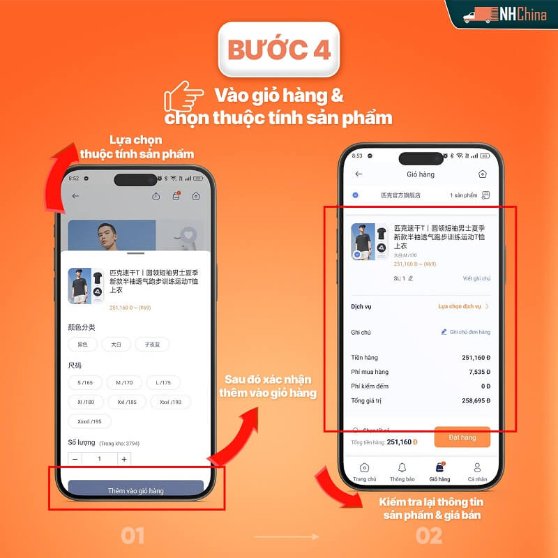 chọn sản phẩm và thêm vào giỏ hàng